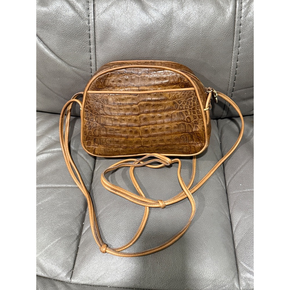 Chloe Paris Brown Crocodile Embossed Leather Crossbody Bag Made in Italy Vintage - Picture 2 of 7